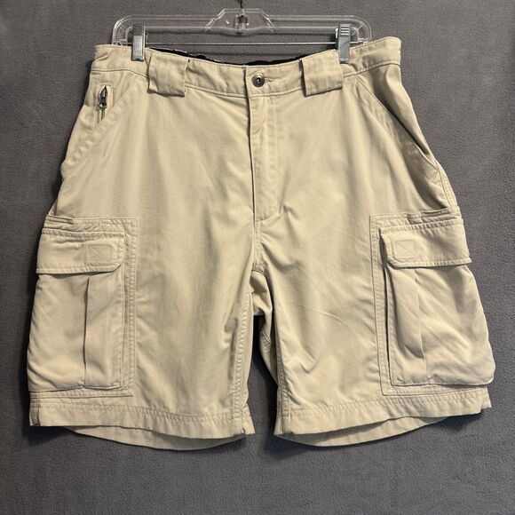 Duluth Dry on the Fly Shorts Mens Large Cargo Pockets Light Khaki 9" Work Hiking - Picture 1 of 9
